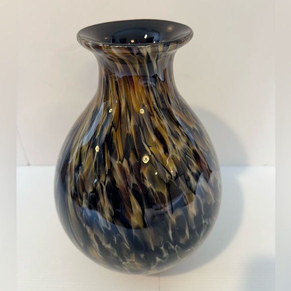 Vtg Kamei Japan Cased Art Glass MCM Vase Abstract Gold  Black Brown 12” Tall - Picture 2 of 13